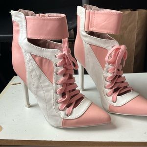 pink and white sneaker heels